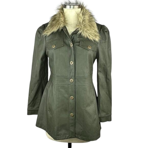 ANTHROPOLOGIE Maeve Kellie Faux Leather Faux Fur Trim Jacket Women's Size 8P NWT - Picture 1 of 9